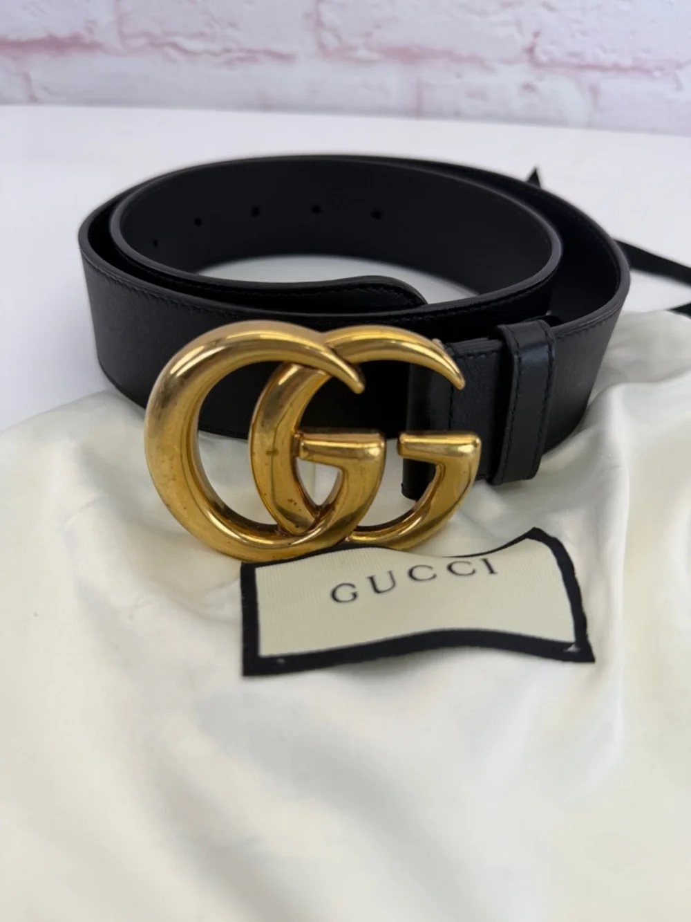 Gucci 2015 Re Edition Wide Leather Belt Gg Double Marmont Black 400593 75/30